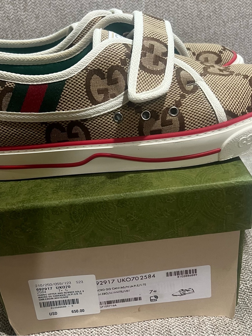 Gucci MEN Brown GG Canvas Velcro Sneakers w/ Red Trim. Size- SEE DESCRIPTION ❤️ - Picture 3 of 7